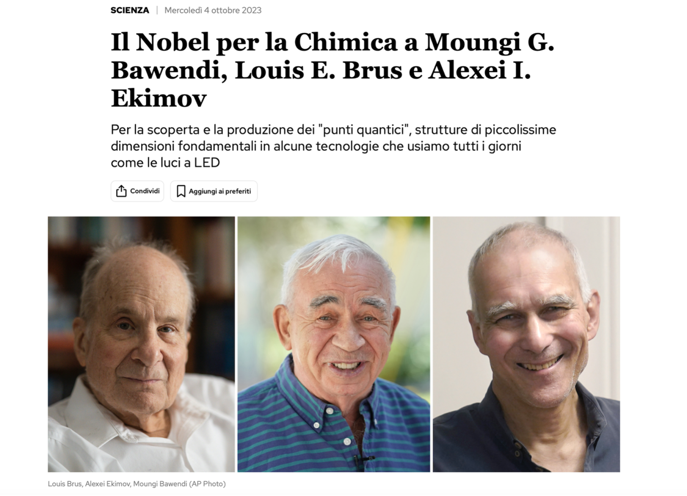 Premio Nobel per la Chimica 2023